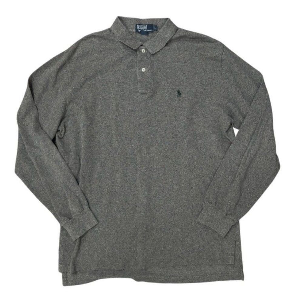 Polo Ralph Lauren Polo Shirt Long Sleeve Gray Classic Preppy Sz Large Pony Logo